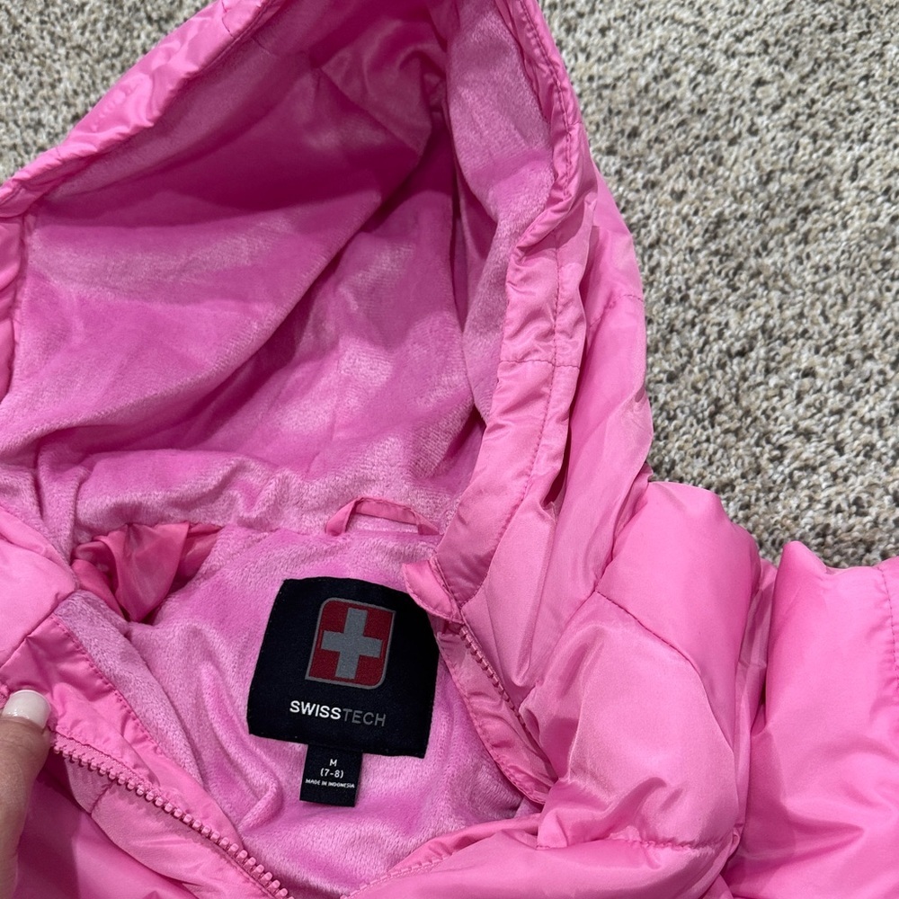 Swiss Tech Pink Puffer Hooded Kids Jacket - Picture 4 of 5